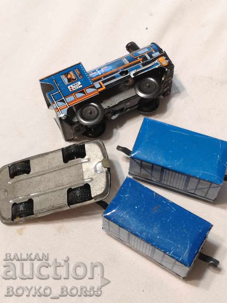 Δημοπρασία Εκλεκτής ποιότητας παιδικό κασσίτερο παιχνίδια τρένο με βαγόνια και αυτοκίνητο