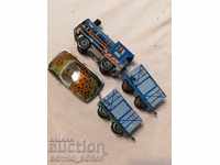 Tren de jucării vintage din tablă pentru copii cu vagoane și mașină