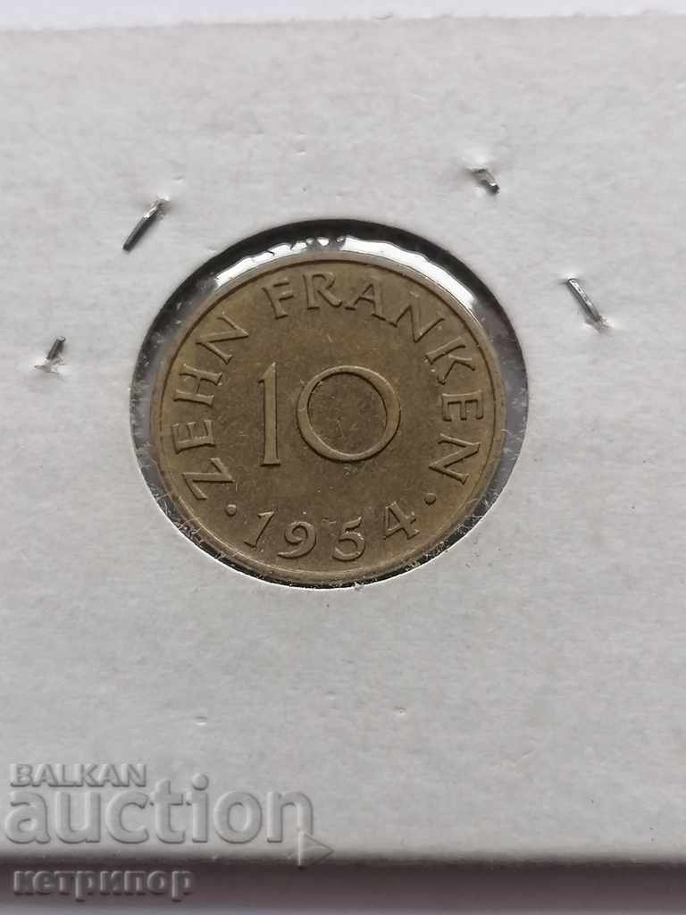 10 франка Саарланд 1954г