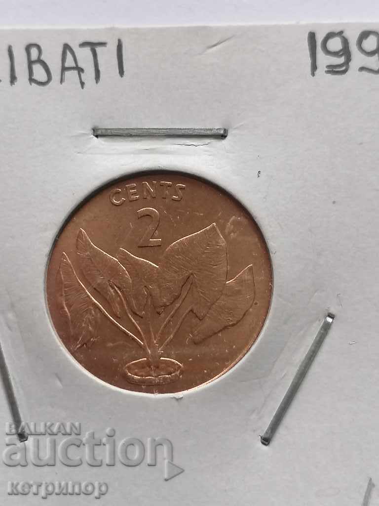 2 цента Кирибати 1992г