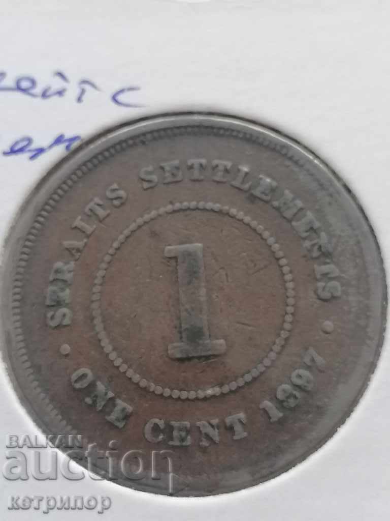 1 цент Стрейт сетлементс 1897г мед