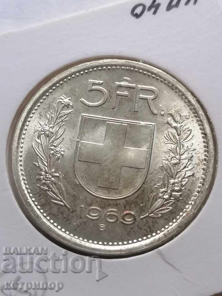 5 франка Швейцария 1969г сребърни