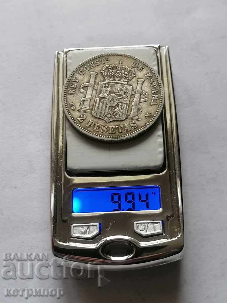 2 pesete Spania argint 1879