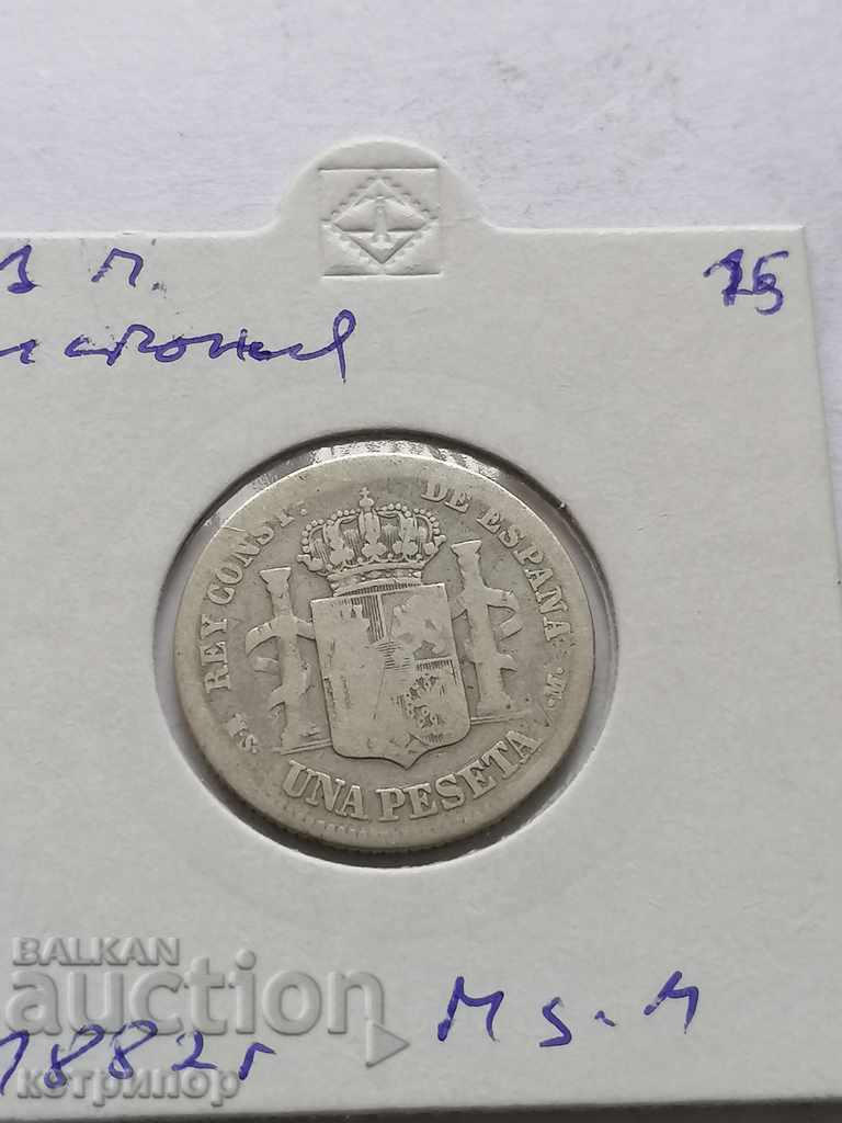 1 Peseta Spania argint 1882