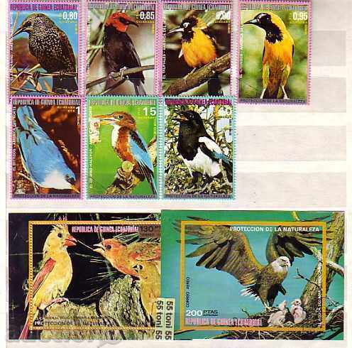 Guineea Ecuatorială 1975 Păsări 2 blocuri + 7 mărci timbrate