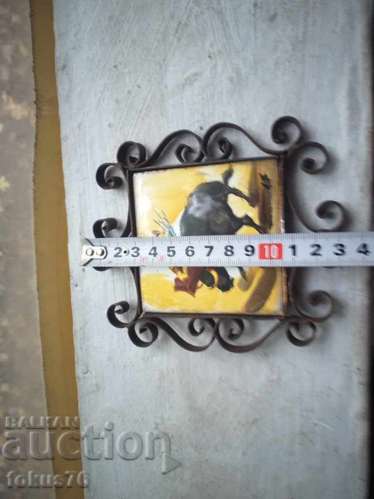 Porcelain in metal frame with signature - 5