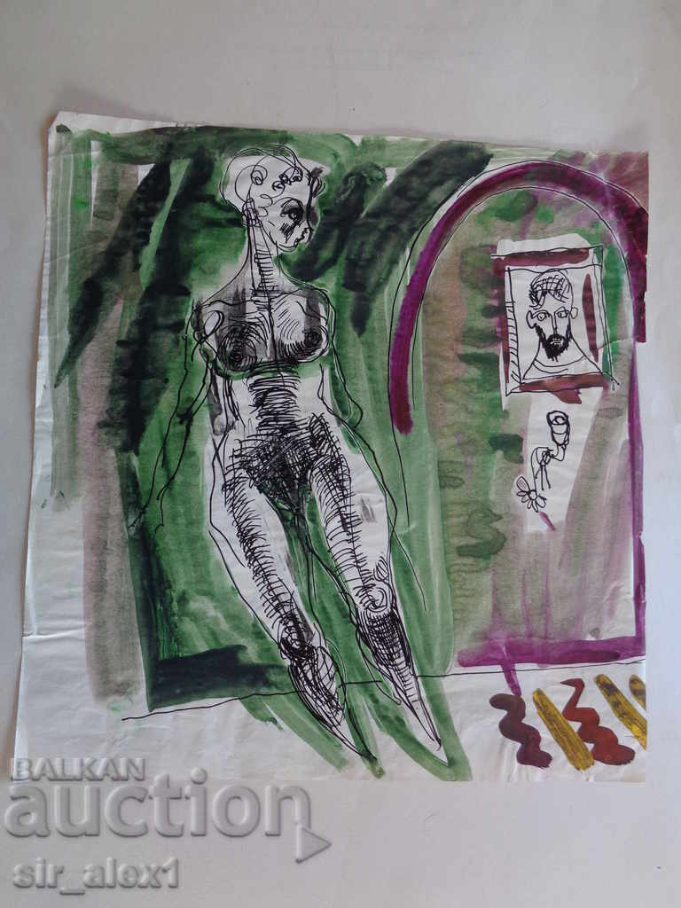 Ink and watercolor drawing - Krasi Doychev 33-31 cm. Ink and watercolor drawing - Krasi Doychev 33-31 cm.