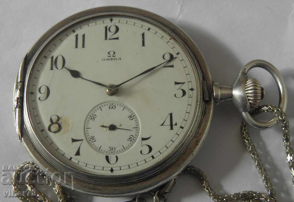 silver pocket watch -OMEGA-OMEGA