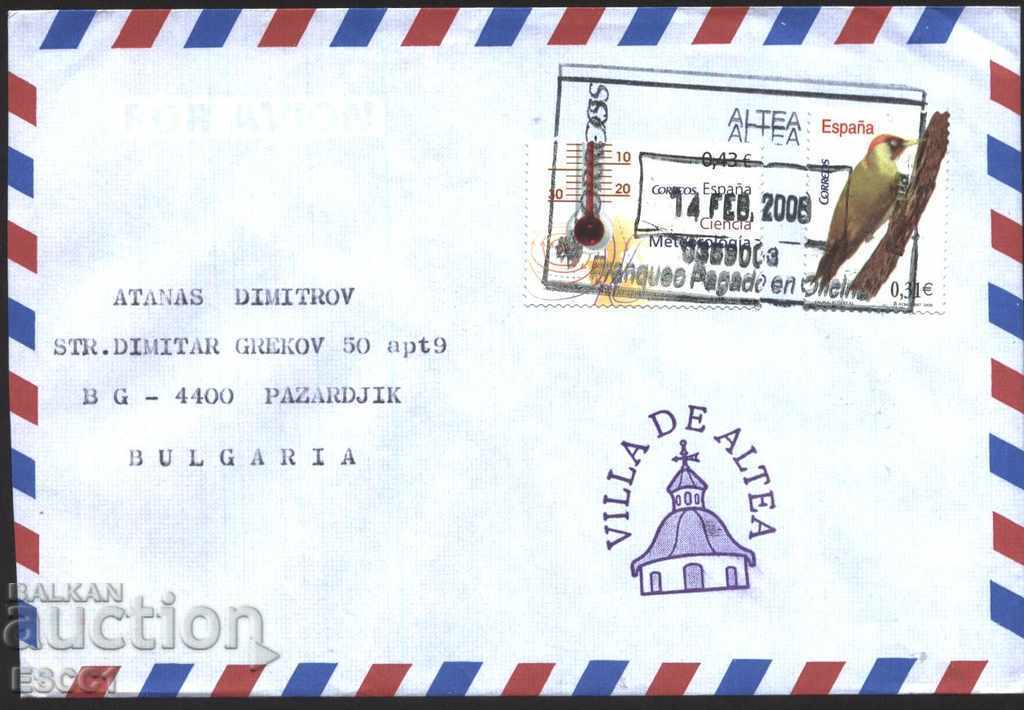 Traveled envelope with stamps Meteorology Fauna Bird 2008 Spain