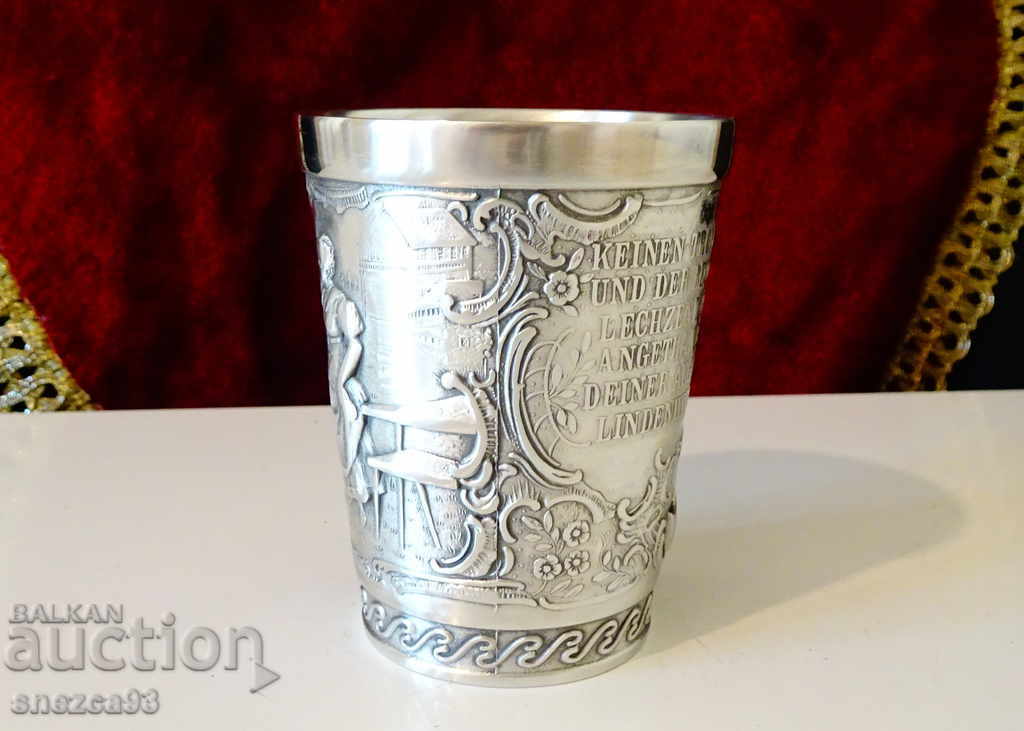 Auction Pewter wine cup, embossed picture Auction Pewter wine cup, embossed picture