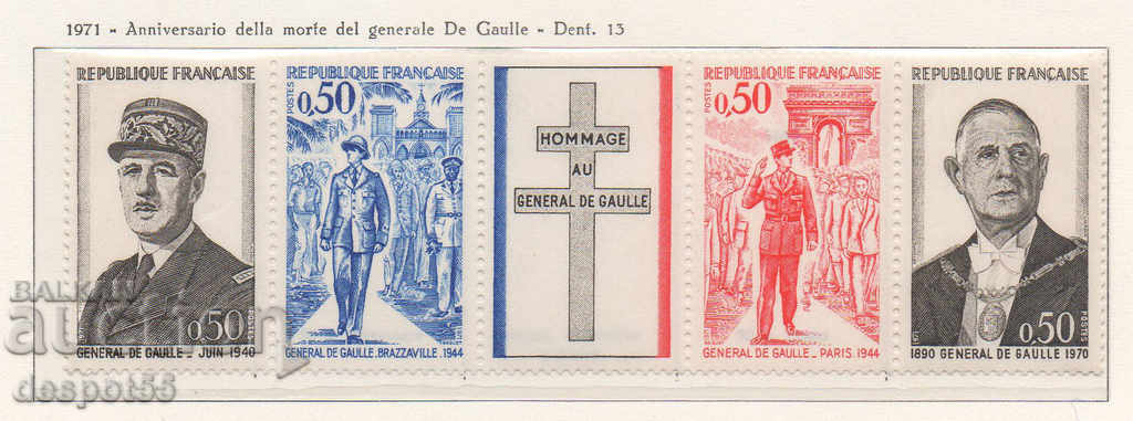 1971. France. 1 year of gene death. Charles de Gaulle. Strip.
