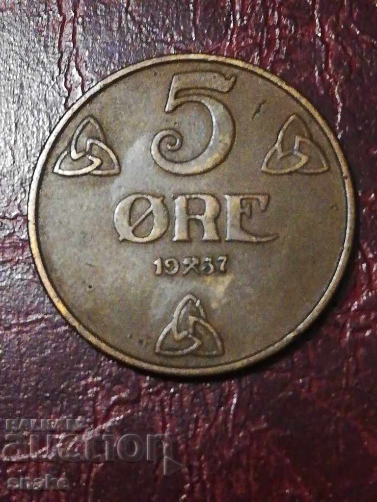 Норвегия 5 оре1937г.