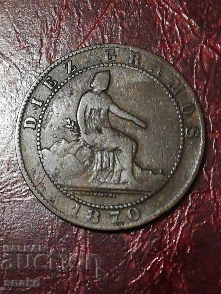 Spain 10 centimos 1870 with price 5.00 BGN | € 2.56 Spain 10 centimos 1870 with price 5.00 BGN | € 2.56