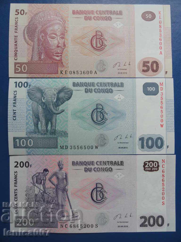 Конго 2013г. - 50, 100 и 200 франка UNC