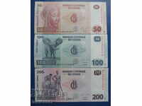 Congo 2013 - 50, 100 and 200 UNC francs