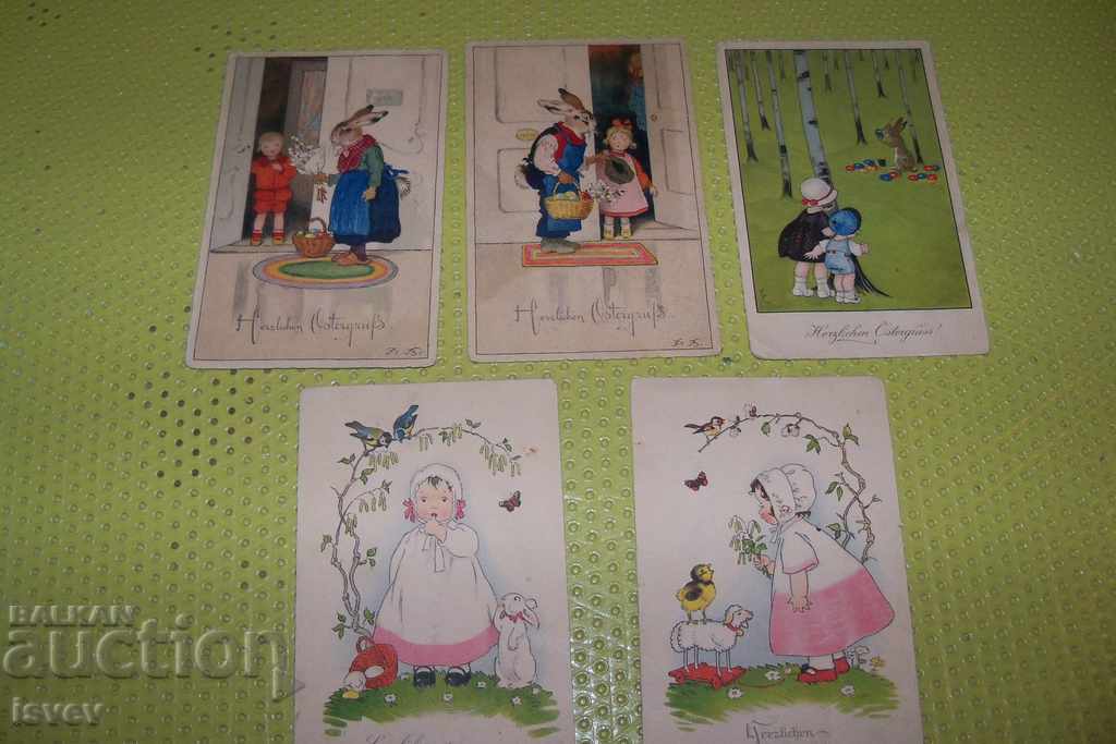 Lot of five old German Easter cards