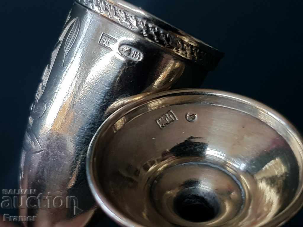 CHIFT Russian Moscow 19th century silver cups 84 with GOLD PLATING cup - 6 CHIFT Russian Moscow 19th century silver cups 84 with GOLD PLATING cup - 6