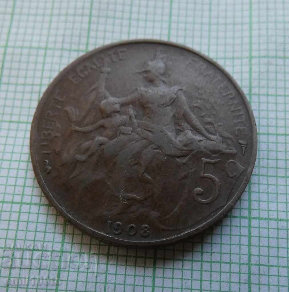 Delivery of 5 centimes 1908 France Delivery of 5 centimes 1908 France