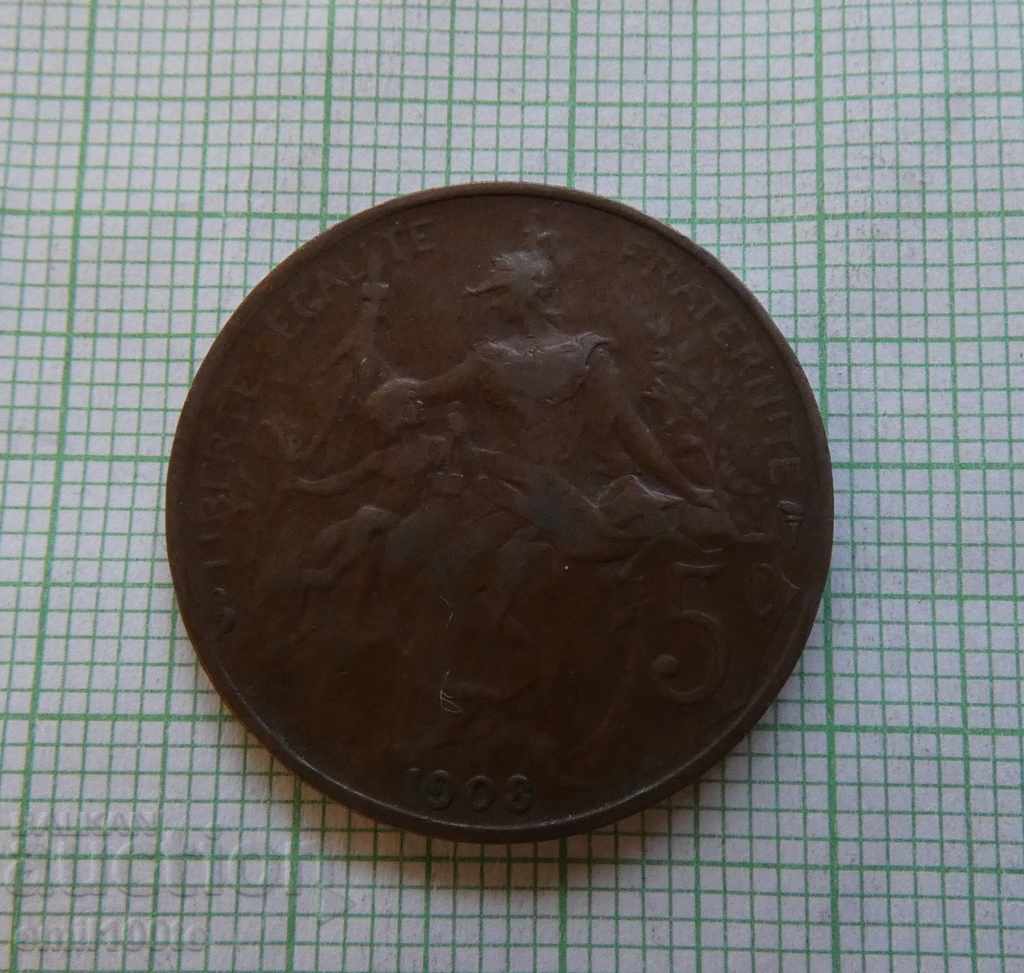 5 centimes 1908 France