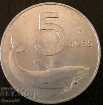 5 lire 1955, Italia