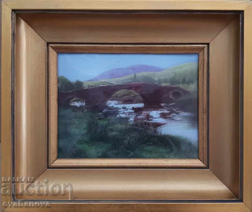 Delivery of Picture Landscape Old Bridge 1950s enamel Delivery of Picture Landscape Old Bridge 1950s enamel