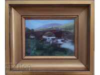 Picture Landscape Old Bridge 1950s enamel