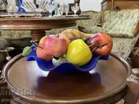 Art glass fruit bowl with fruits №1074