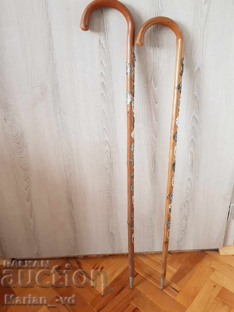 Two old Tyrolean canes with badges