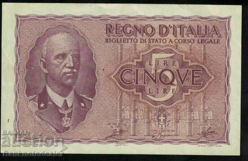 Italy 5 lire 1940-44 Pick 28 Ref 4239 aUnc