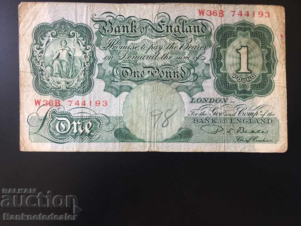 Anglia 1 Pound 1949 -55 P S Beale Pick 369 Ref 4193