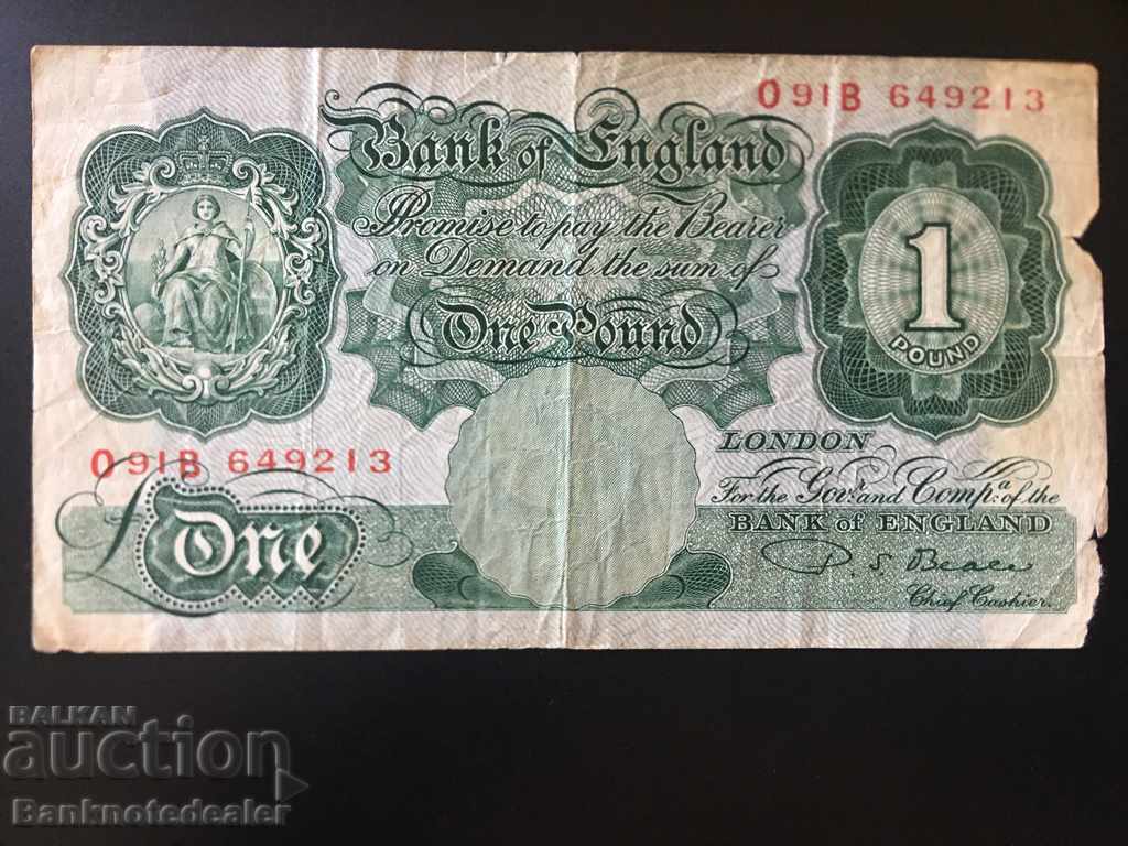Anglia 1 Pound 1949 -55 P S Beale Pick 369 Ref 9213