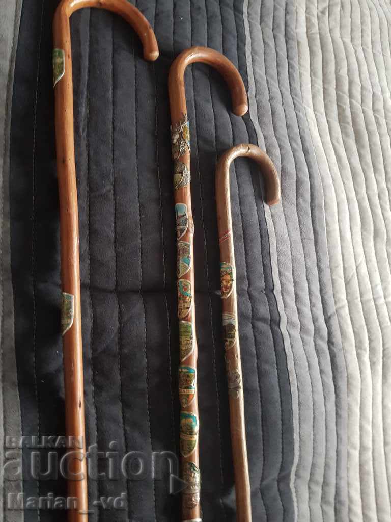 Three old Tyrolean canes with badges with price 70.00 BGN | € 35.79 Three old Tyrolean canes with badges with price 70.00 BGN | € 35.79