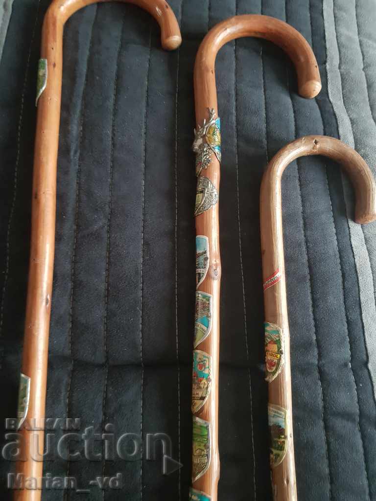 Auction Three old Tyrolean canes with badges Auction Three old Tyrolean canes with badges