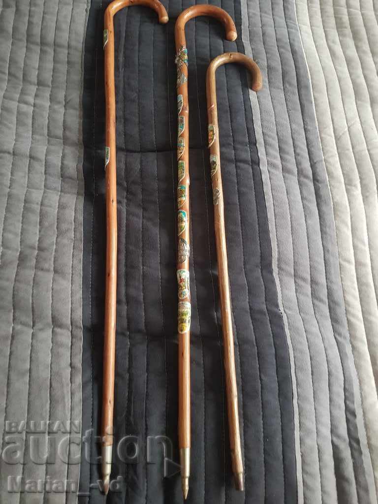 Three old Tyrolean canes with badges