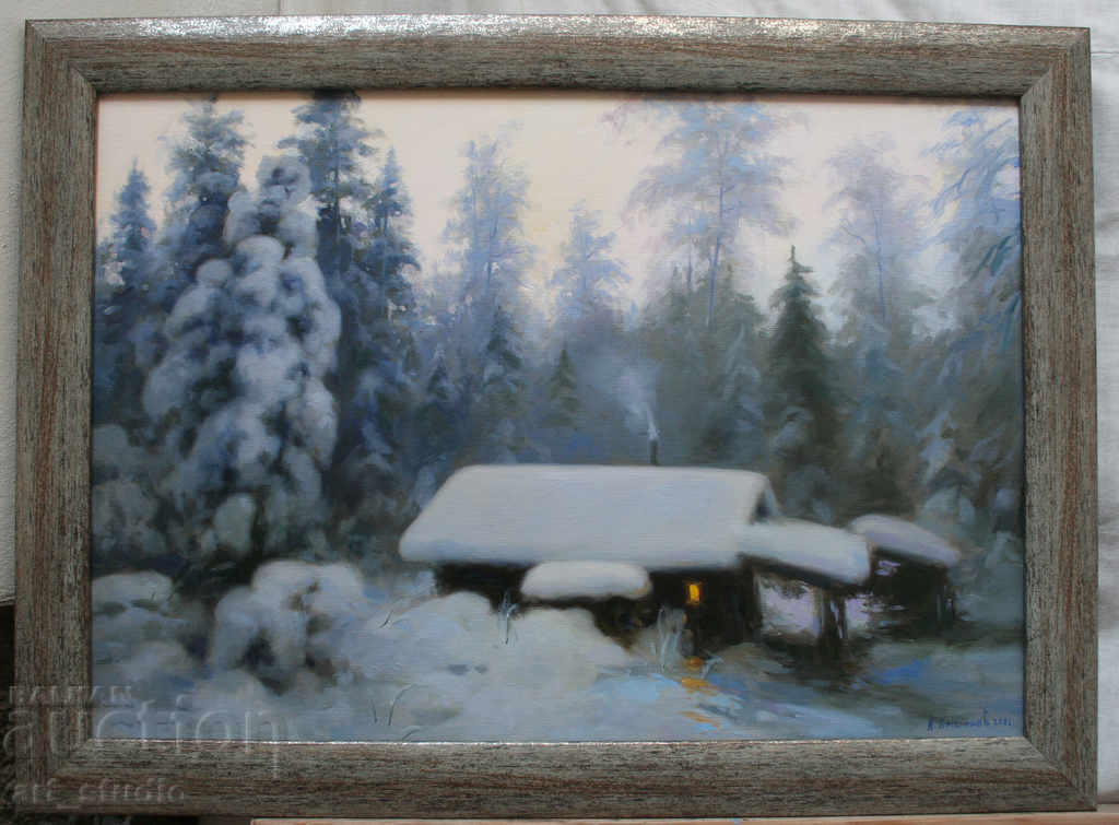 Winter evening - oil paints