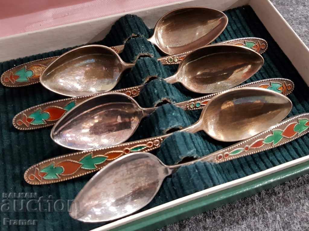 Silver silver spoons spoons Russian Russia 875 Enamel Gilding with price 410.00 BGN | € 209.63 Silver silver spoons spoons Russian Russia 875 Enamel Gilding with price 410.00 BGN | € 209.63