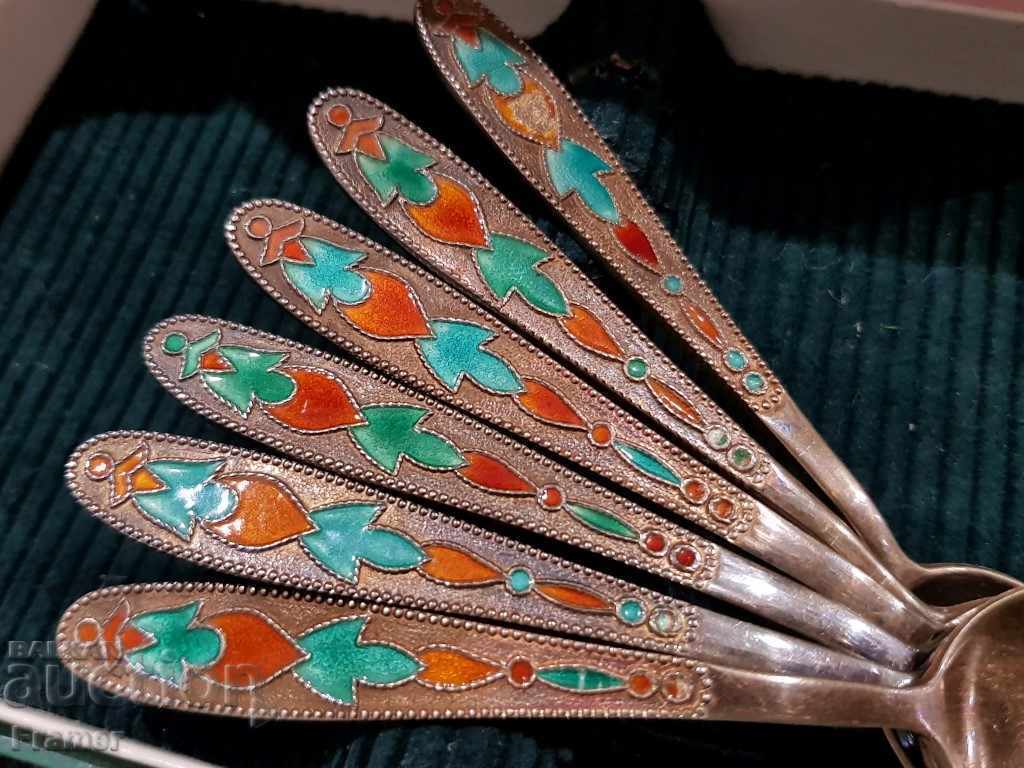 Auction Silver silver spoons spoons Russian Russia 875 Enamel Gilding Auction Silver silver spoons spoons Russian Russia 875 Enamel Gilding