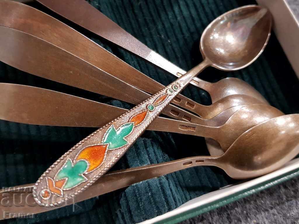 Silver silver spoons spoons Russian Russia 875 Enamel Gilding - 5 Silver silver spoons spoons Russian Russia 875 Enamel Gilding - 5