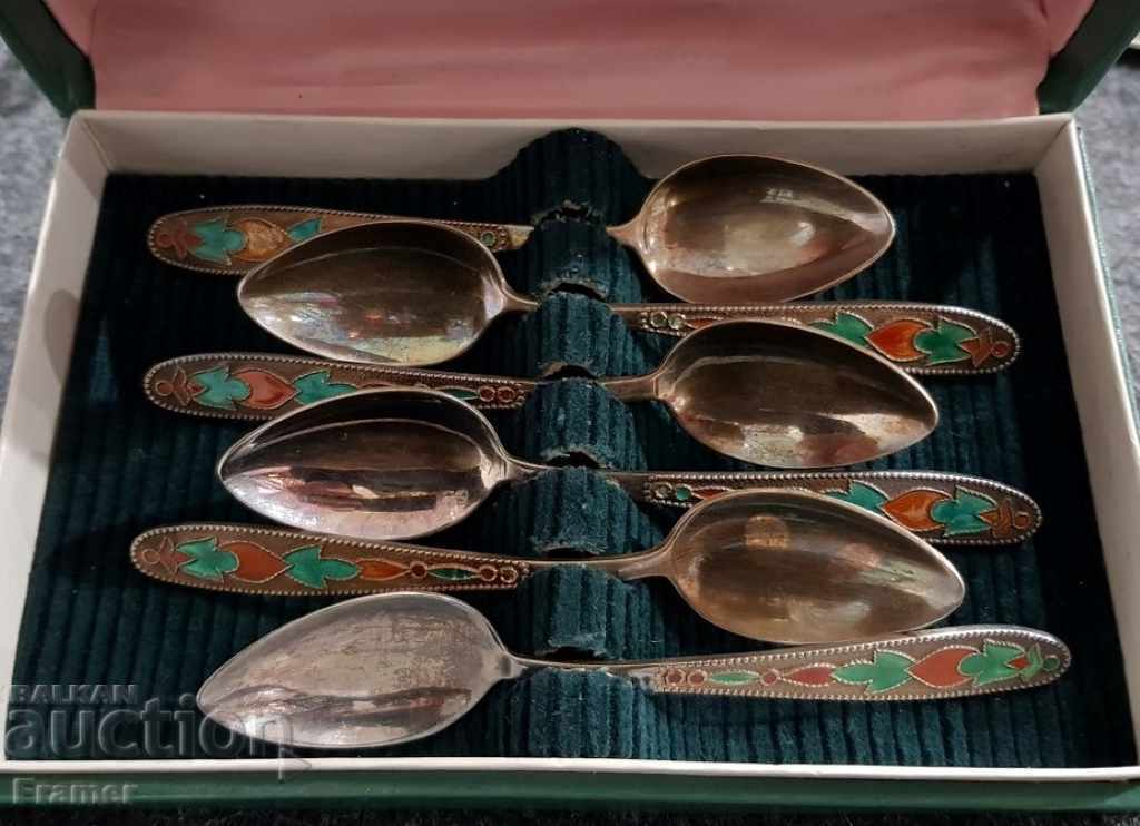 Silver silver spoons spoons Russian Russia 875 Enamel Gilding