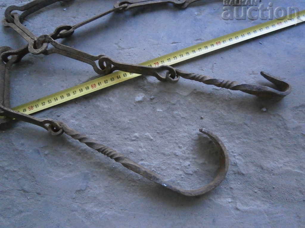 Old wrought iron chain with hook, twisted iron hook with price 51.00 BGN | € 26.08