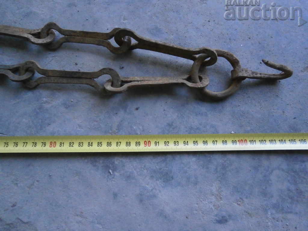 Old wrought iron chain with hook, twisted iron hook - 5
