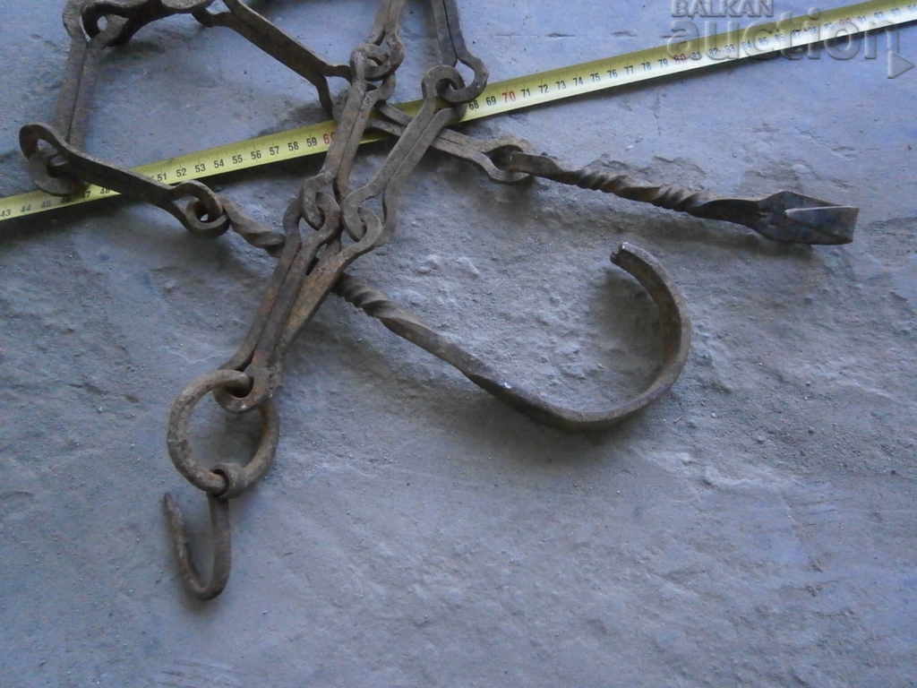 Old wrought iron chain with hook, twisted iron hook - 6