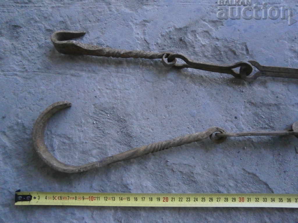 Old wrought iron chain with hook, twisted iron hook - 7