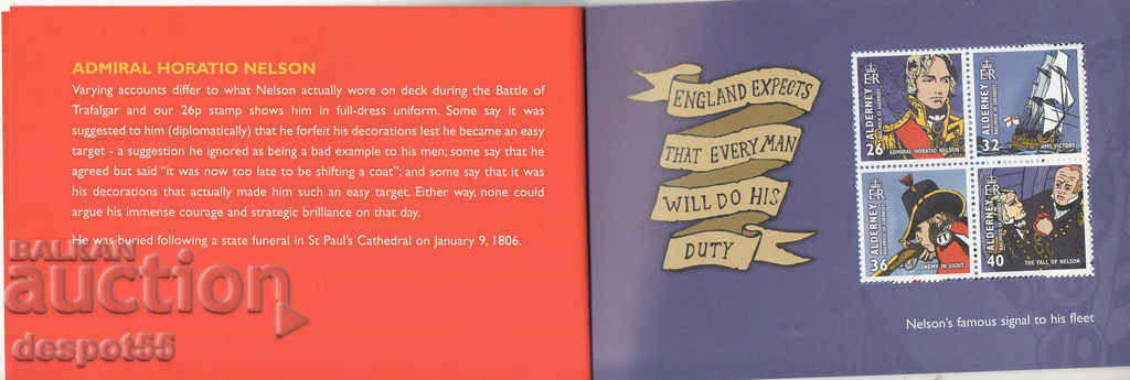 2005. Alderney. 200 years since the Battle of Trafalgar. Carnet. with price 9.50 BGN | € 4.86 2005. Alderney. 200 years since the Battle of Trafalgar. Carnet. with price 9.50 BGN | € 4.86