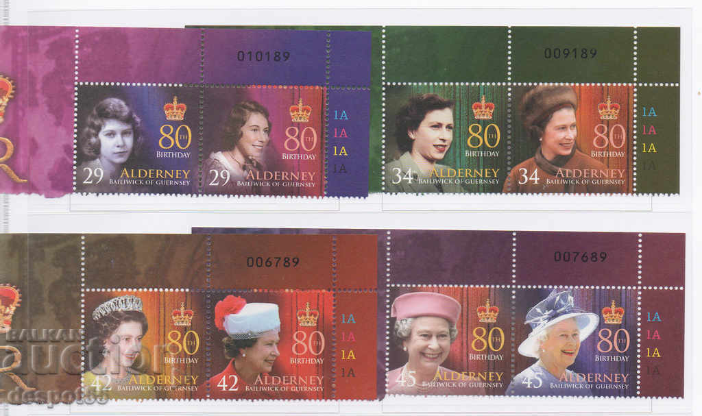 2006. Alderney. 80 de ani de la nașterea reginei Elisabeta a II-a.