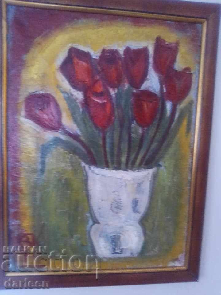 Vera Kadrinova, Still life with a vase of flowers
