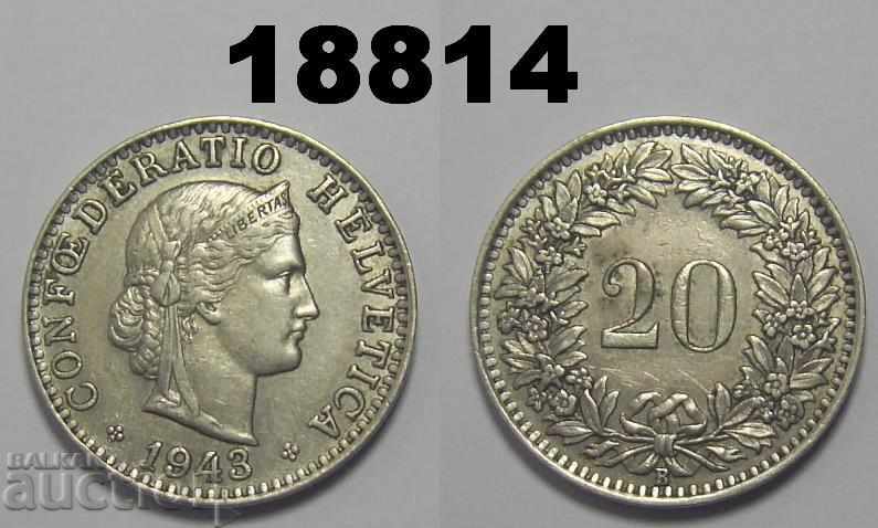 Moneda Elveția de 20 rapen 1943