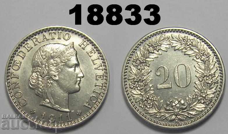 Switzerland 20 rapen 1911 AUNC! coin
