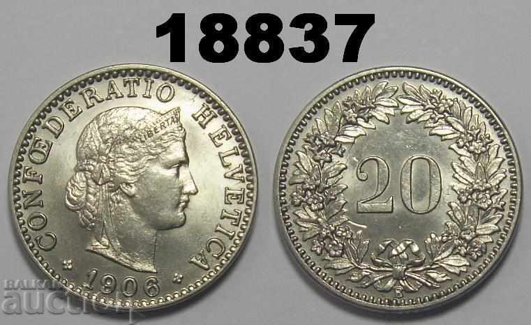 Швейцария 20 рапен 1906 UNC !! монета