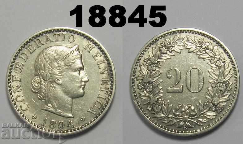 Швейцария 20 рапен 1894 монета
